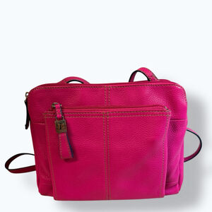 Tignanello Pink Leather Crossbody Organizer Bag Multi Pocket Pebbled Purse